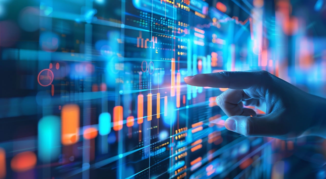 ai generated, hands, digital, stock market, charts, data, technology, finance, trading, analysis, vibrant, colorful, high-tech, dynamic, financial, business, screen, close-up, economy, investment, market, online, software, background