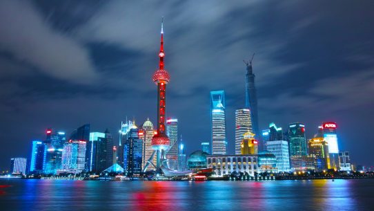 architectural photograph of lighted city sky