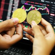 person holding gold round coin